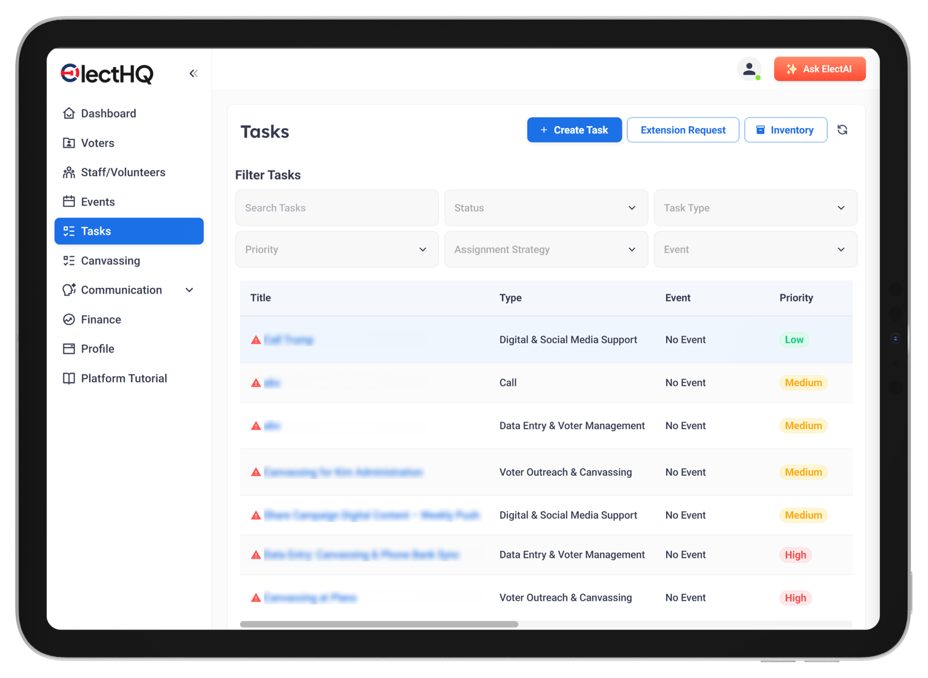 Tasks Management screenshot
